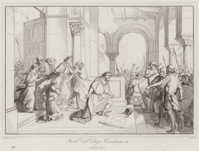 Tod des Dogen Candiano IV, 976 (Gravur) von Italian School