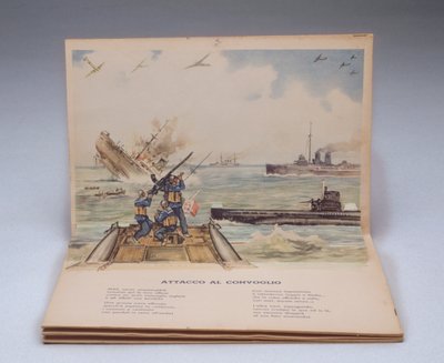 Seeschlacht, dreidimensionale Illustration aus dem Kinderbuch I nostri soldati (Unsere Soldaten) von Italian School