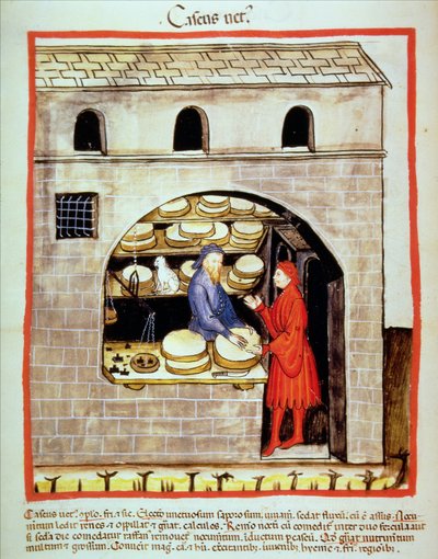 Nova 2644 fol.60v Verkauf von gereiftem Käse, aus Tacuinum Sanitatis von Italian School