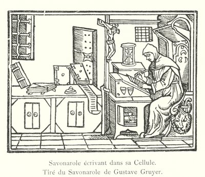 Savonarola schreibt in seiner Zelle, aus dem Savonarola von Gustave Gruyer von Italian School