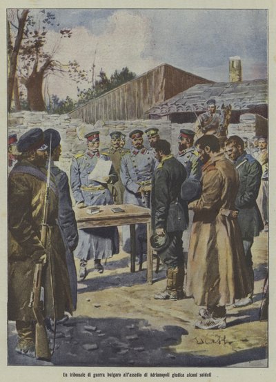 Soldaten werden von einem bulgarischen Militärgericht während der Belagerung von Adrianopel, Erster Balkankrieg, verurteilt von Italian School