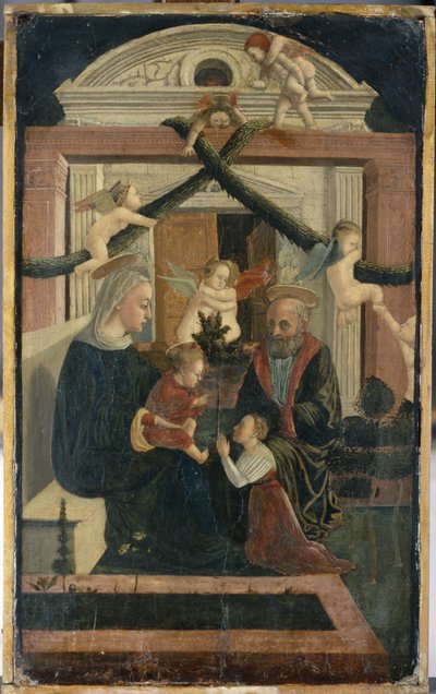 Die Heilige Familie mit Stifter im Gebet und spielenden Engeln, ca. 1460 von Italian School