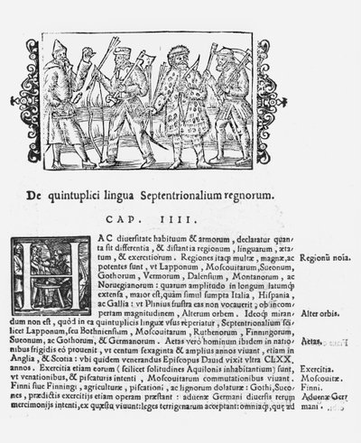 Vielfalt der Sprachen, Illustration aus Historia de Gentibus Septentrionalibus von Olaus Magnus (1490-1558), veröffentlicht in Rom, 1555 von Italian School