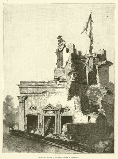 Villa Savorelli, Hauptquartier von Garibaldi (Gravur) von Italian School