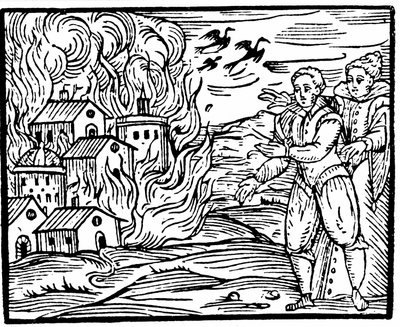 Hexen zerstören ein Haus durch Feuer, Schwaben 1533, Illustration aus Compendium Maleficarum von Francesco Maria Guazzo, 1608 von Italian School