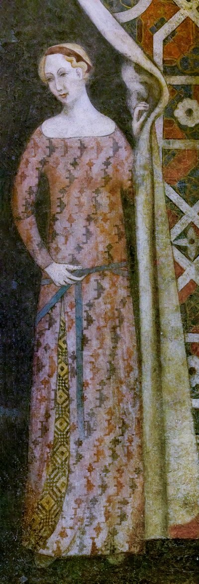 Frau, die einen Vorhang mit geometrischem Muster zeichnet, Anfang des 15. Jahrhunderts von Italian School