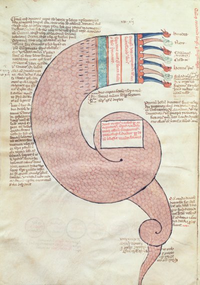 Seite mit einem apokalyptischen Drachen, aus Liber Figurarum e le Proemisssiones Gioachimitiche von Joachim von Fiore (ca. 1132-1202) von Italian School