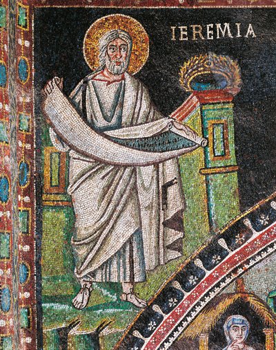 Prophet Jeremia, Mosaik, links der Lünette, Nordwand des Presbyteriums, Basilika San Vitale (UNESCO-Welterbeliste) von Italian School