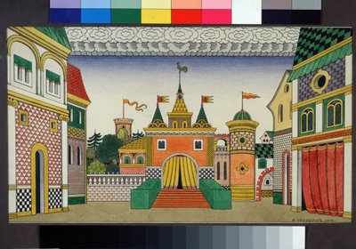 Vorzeichnung für das Bühnenbild der Oper Der goldene Hahn von N. Rimski-Korsakow von Ivan Yakovlevich Bilibin