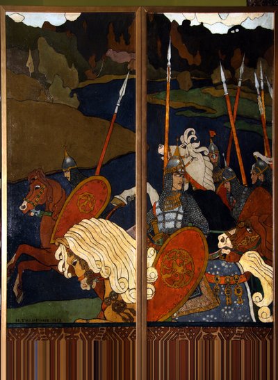 Wolga Swjatoslawitsch und seine Armee (Legendärer Held Russlands, Wladimir I. Swjatoslawitsch, Fürst von Kiew, genannt der Große oder Rote Sonne) von Ivan Yakovlevich Bilibin