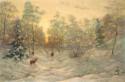 Hirsche in einer verschneiten Landschaft bei Dämmerung von Ivan Fedorovich Choultse