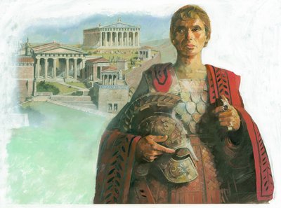 Antiker griechischer Krieger oder Staatsmann und die Akropolis in Athen von Ivan Lapper