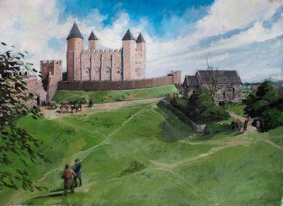 Rekonstruierte Ansicht des Tower of London um 1100 von Ivan Lapper