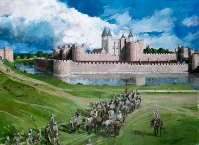 Rekonstruierte Ansicht des Tower of London, zeigt die vollendete äußere Ringmauer von König Edward I. im Jahr 1300 von Ivan Lapper