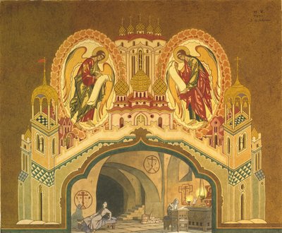 Chudov-Kloster. Bühnenbild für die Oper Boris Godunov von M. Mussorgsky, 1930 von Ivan Yakovlevich Bilibin