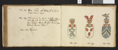 Illustration aus einem Privatarchiv in der Nationalbibliothek mit dem Titel Insignia quædam virorum illustrium in Norvegia quodam habitantium von Iver Nielssøn Hirtzholm von Iver Hirtzholm