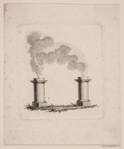 Vignette, die zwei Altäre darstellt, von denen Rauch aufsteigt und sich vereint von J.F. Clemens