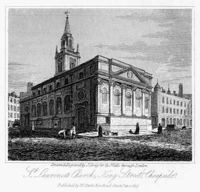 St. Laurences Kirche, King Street, Cheapside, City of London, 1817 von J. Greig