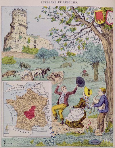 Auvergne und Limousin, Illustration für Le Tour de France von Marie de Grandmaison, 1893 von J. Maurel