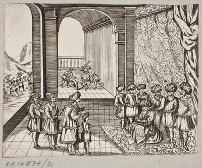 Illustration zu Adam Olearius, Persianischer Rosenthal von einem Sinnreichen Poeten Schich Saadi, Schleswig 1660 von J. Muller