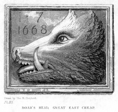 Wirtshausschild vom Boars Head Tavern, Eastcheap, London, 19. Jahrhundert von J. Tingle
