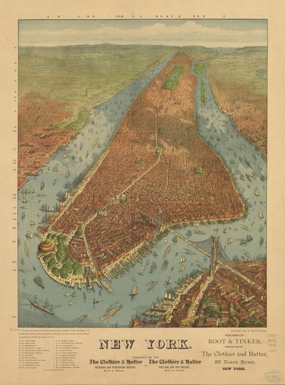 Perspektivkarte nicht maßstabsgetreu. New York von J. W. Root and Tinker Williams