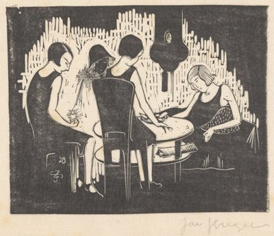 Vier Frauen sitzen an einem Tisch von Jac Jongert (signed by artist)
