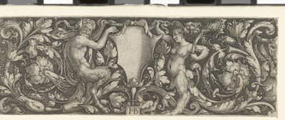 Fries mit einem Schild, getragen von einem männlichen und einem weiblichen Satyr von Jacob Binck (signed by artist)