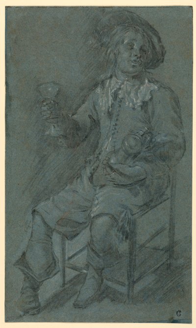 Sitzender Kavalier mit Weinglas, 1650–60 von Jacob Duck