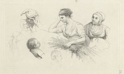 Studienblatt mit einer Frau mit einem Reisigbündel und Figuren von Jacob Ernst Marcus