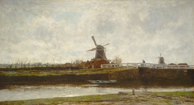 Ansicht der Mühle und Brücke am Noordwest Buitensingel in Den Haag von Jacob Henricus or Hendricus Maris