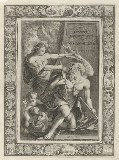Verbildlichung zähmt Vater Zeit (Titelblatt für: J.C. Weyerman. De levens-beschryvingen der Nederlandsche konst-schilders en konst-schilderessen, 1729) von Jacob Houbraken