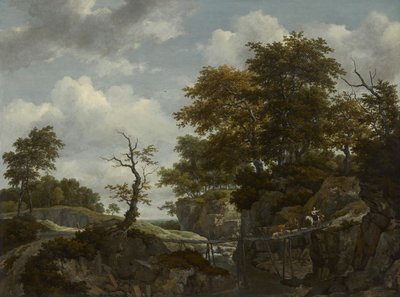 Landschaft mit Brücke, Vieh und Figuren, ca. 1660 von Jacob van Ruisdael