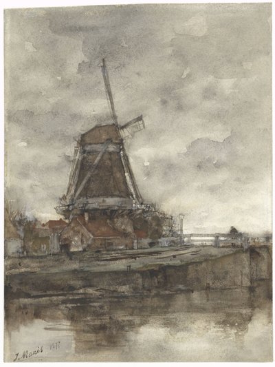 Mühle und die Brücke bei der Nord-West-Buitensingel in Den Haag von Jacob Maris