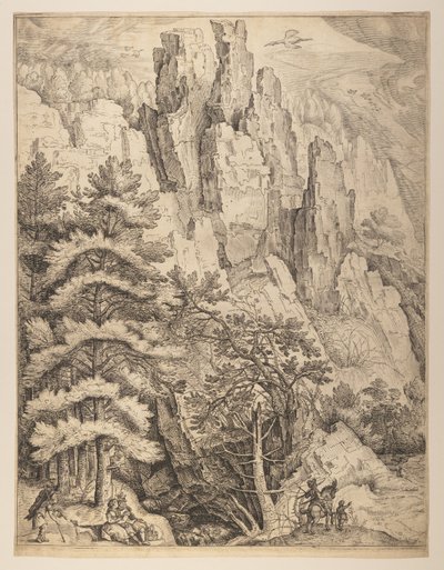 Böhmische Landschaft mit Paaren und Jägern (linke Platte) von Jacob Matham