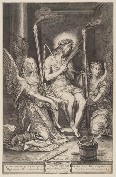 Christus auf dem kalten Stein mit zwei Engeln von Jacob Matham