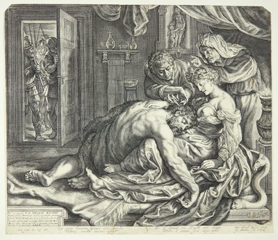 Samson schläft in Delilas Schoß von Jacob Matham