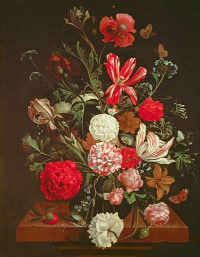 Stillleben mit Blumen in einer Glasvase, 17. Jahrhundert von Jacob Rootius