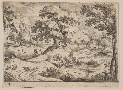Pfad an einem Sumpf: Schäferhund und Schafe, aus Landschaften von Jacob Savery I