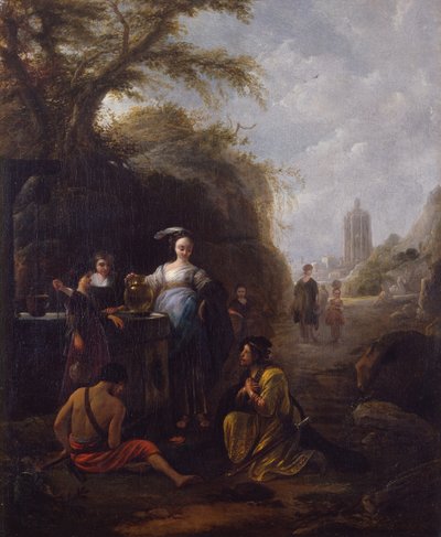 Eliezer und Rebekka am Brunnen von Jacob Willemsz de Wet or Wett