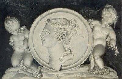 Flora in einem gemalten Rundbild, unterstützt von Putti, die auf Wolken schweben von Jacob Xavery