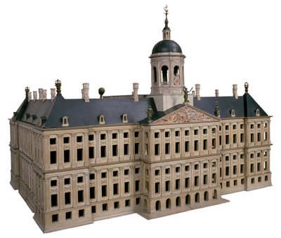 Vorsicht. Skulptur beim Modell des neuen Rathauses am Dam. von Jacob van Campen