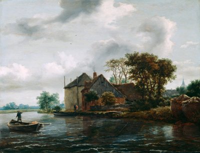 Bauernhof und Heuschober an einem Fluss von Jacob van Ruisdael