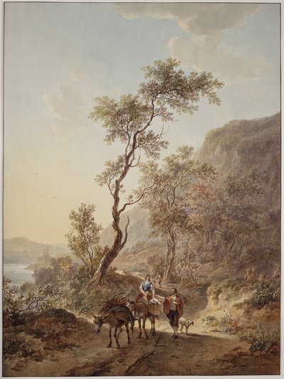 Italienisierte Landschaft mit einem Paar Hirten auf einem Feldweg von Jacob van Strij