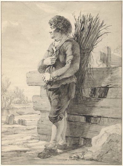 Stehender Mann mit einem Bündel Zweige auf dem Rücken von Jacob van Strij