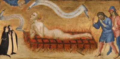 Martyrium des Heiligen Laurentius mit zwei Benediktinerinnen von Jacobello del Fiore