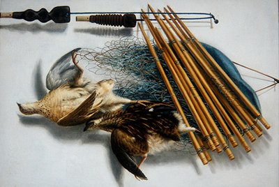 Stillleben mit zwei Wachteln und Jagdzubehör von Jacobus Biltius