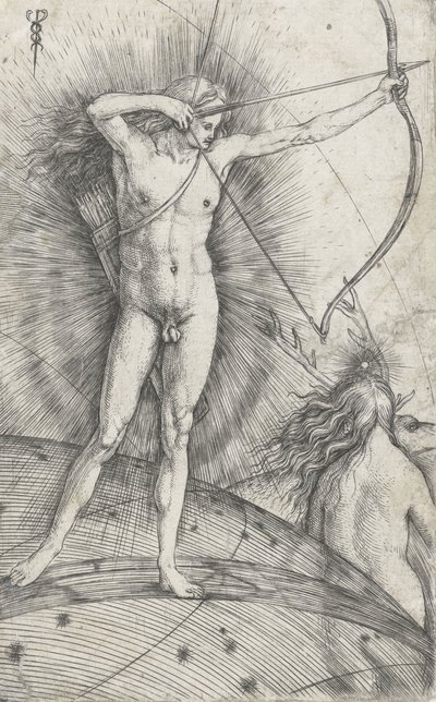 Apollo mit Bogen und Pfeil auf dem Himmelsglobus und Diana mit Hirsch, 1503-5 von Jacopo de Barbari