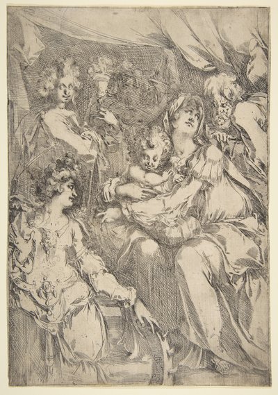 Die Heilige Familie mit der Heiligen Katharina, dem Heiligen Johannes dem Evangelisten und einem Engel, 1612-16 von Jacques Bellange