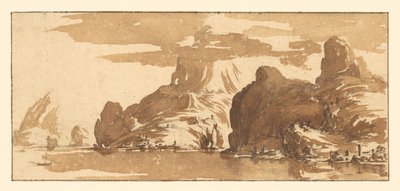 Blick über einen See auf Berge von Jacques Callot